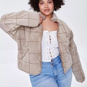 Tan Quilted Jacket - Plus Size
